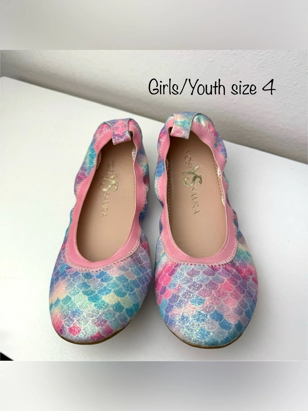 Yosi Samra Girls' Mermaid Print Ballet Flats - Pink Multicolor